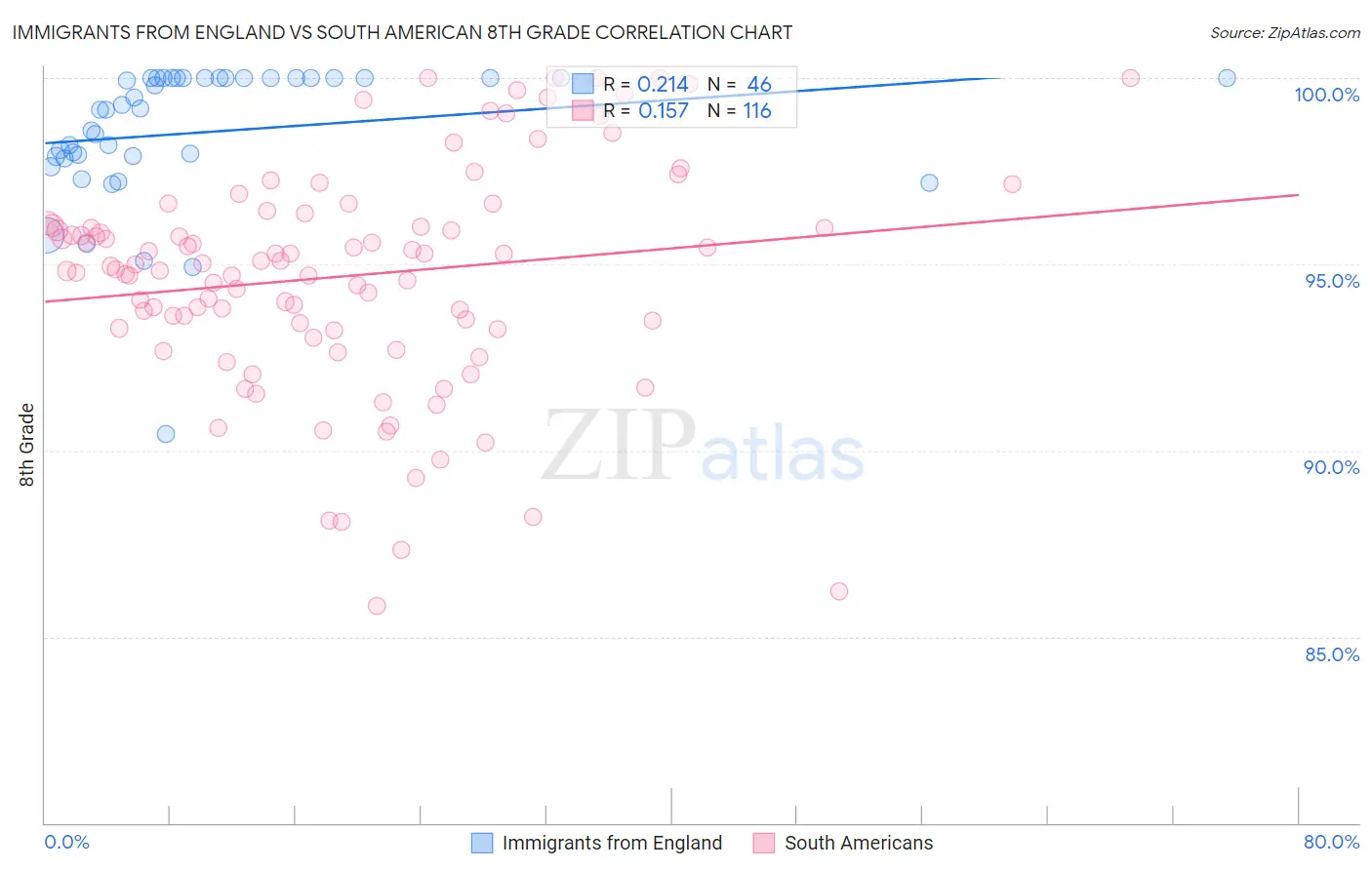 Immigrants from England vs South American 8th Grade