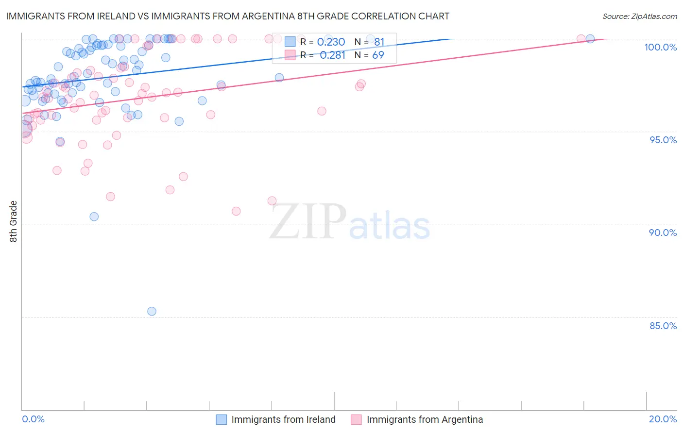 Immigrants from Ireland vs Immigrants from Argentina 8th Grade