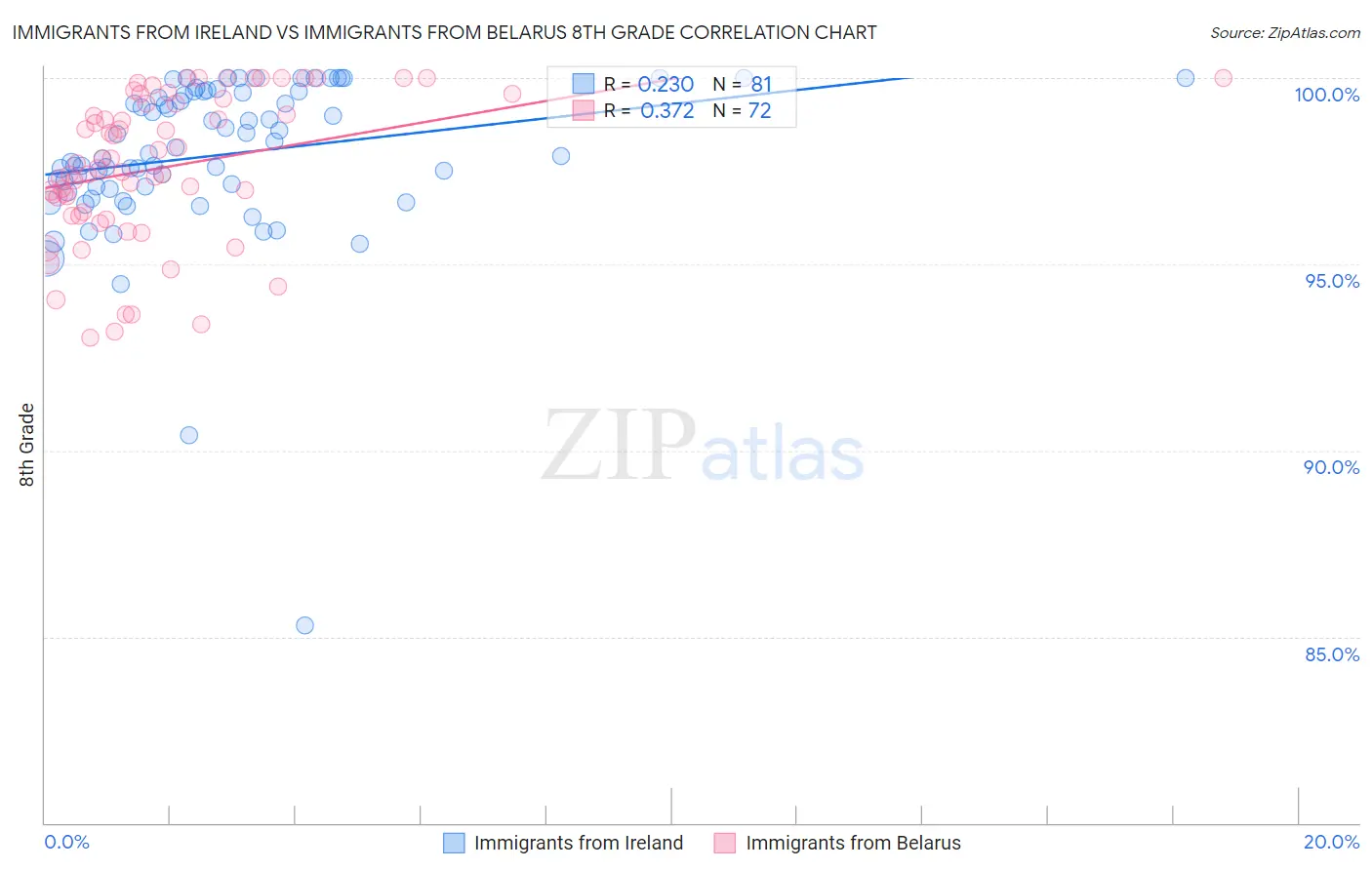 Immigrants from Ireland vs Immigrants from Belarus 8th Grade