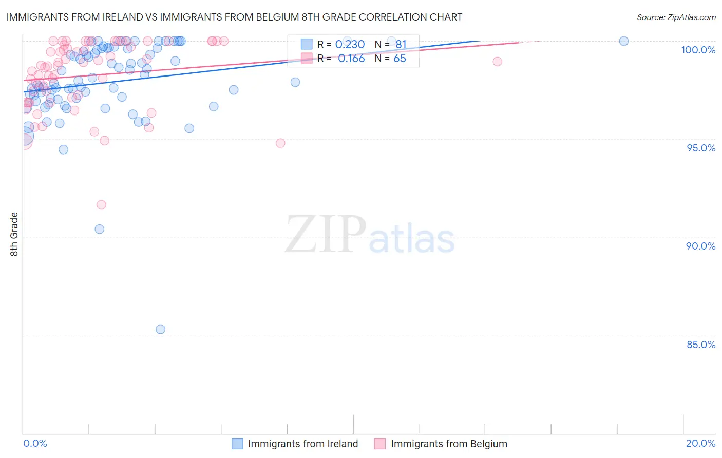 Immigrants from Ireland vs Immigrants from Belgium 8th Grade