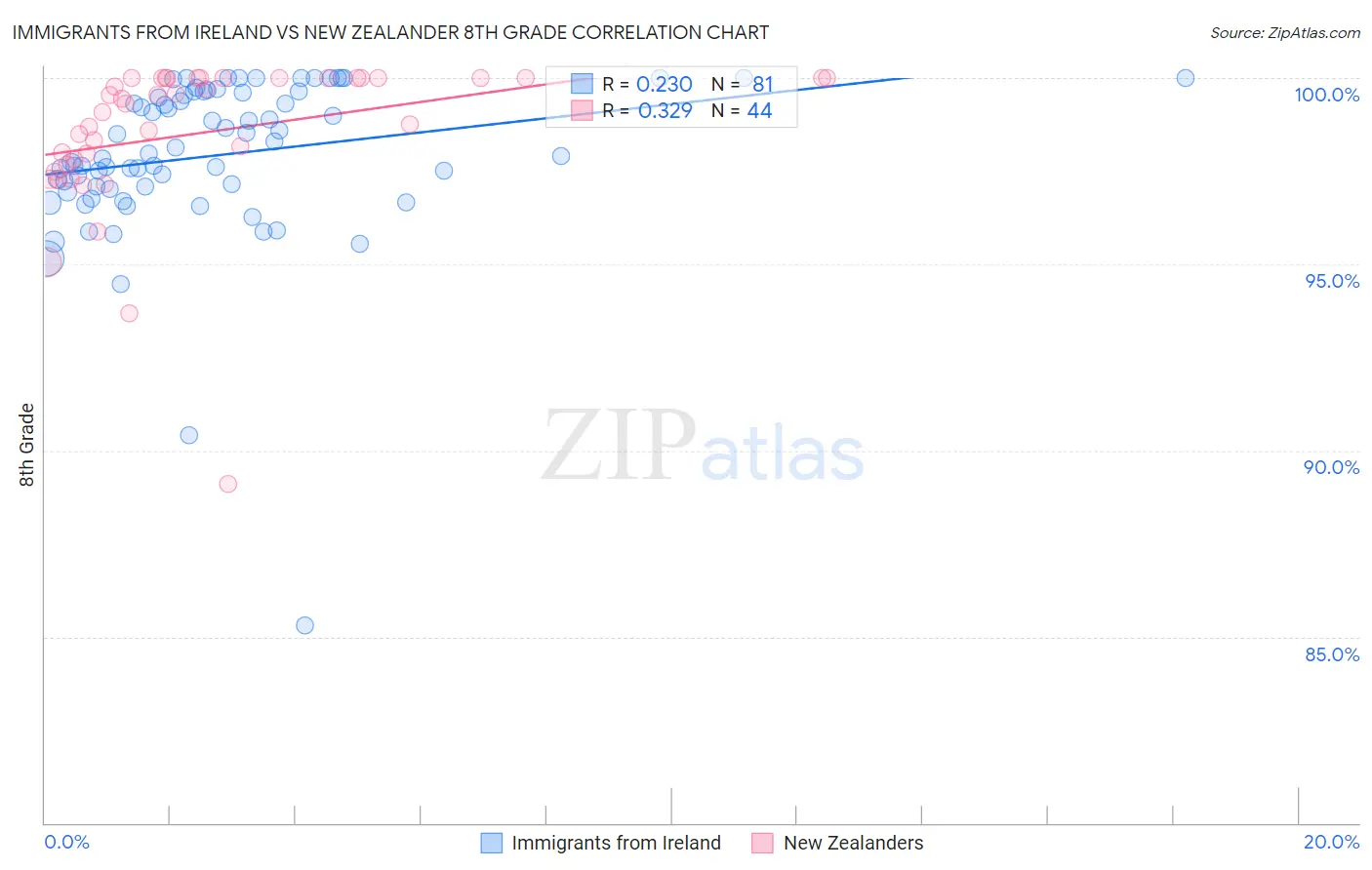 Immigrants from Ireland vs New Zealander 8th Grade