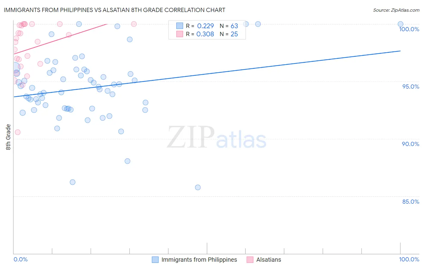Immigrants from Philippines vs Alsatian 8th Grade