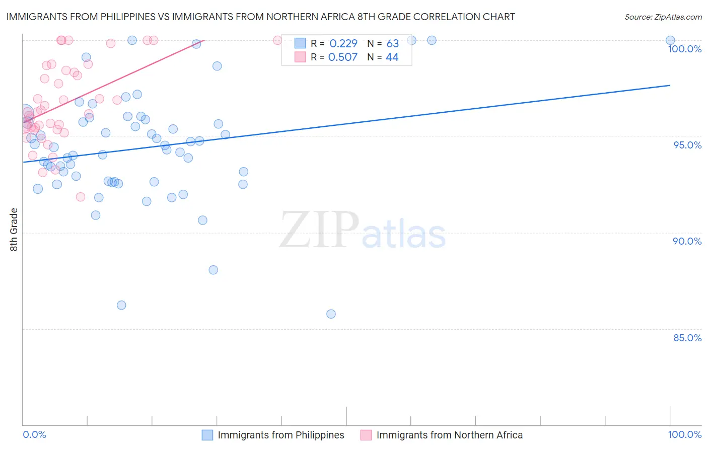 Immigrants from Philippines vs Immigrants from Northern Africa 8th Grade