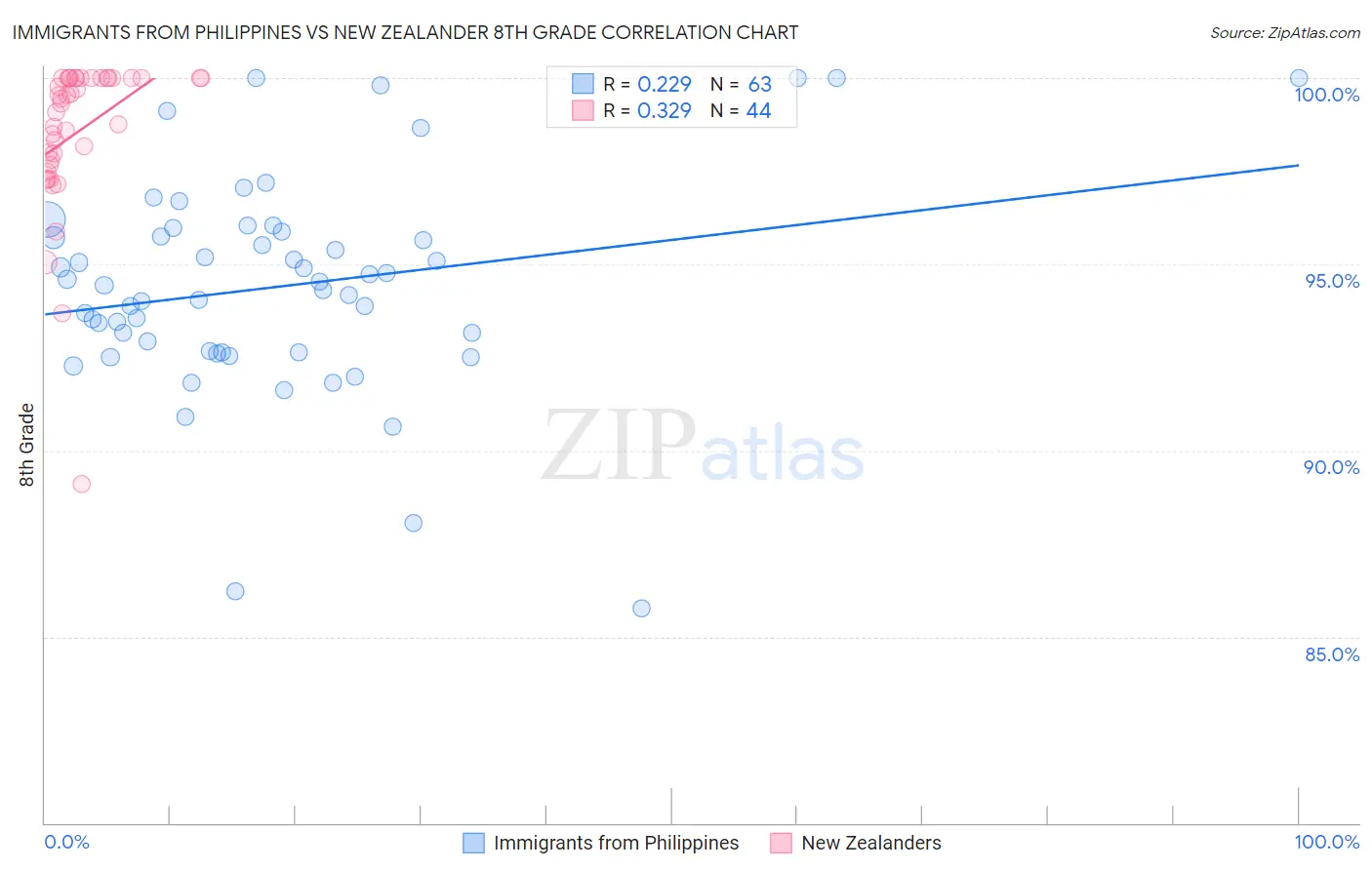 Immigrants from Philippines vs New Zealander 8th Grade