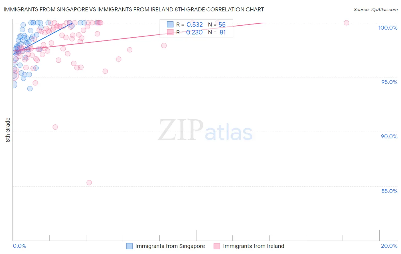 Immigrants from Singapore vs Immigrants from Ireland 8th Grade