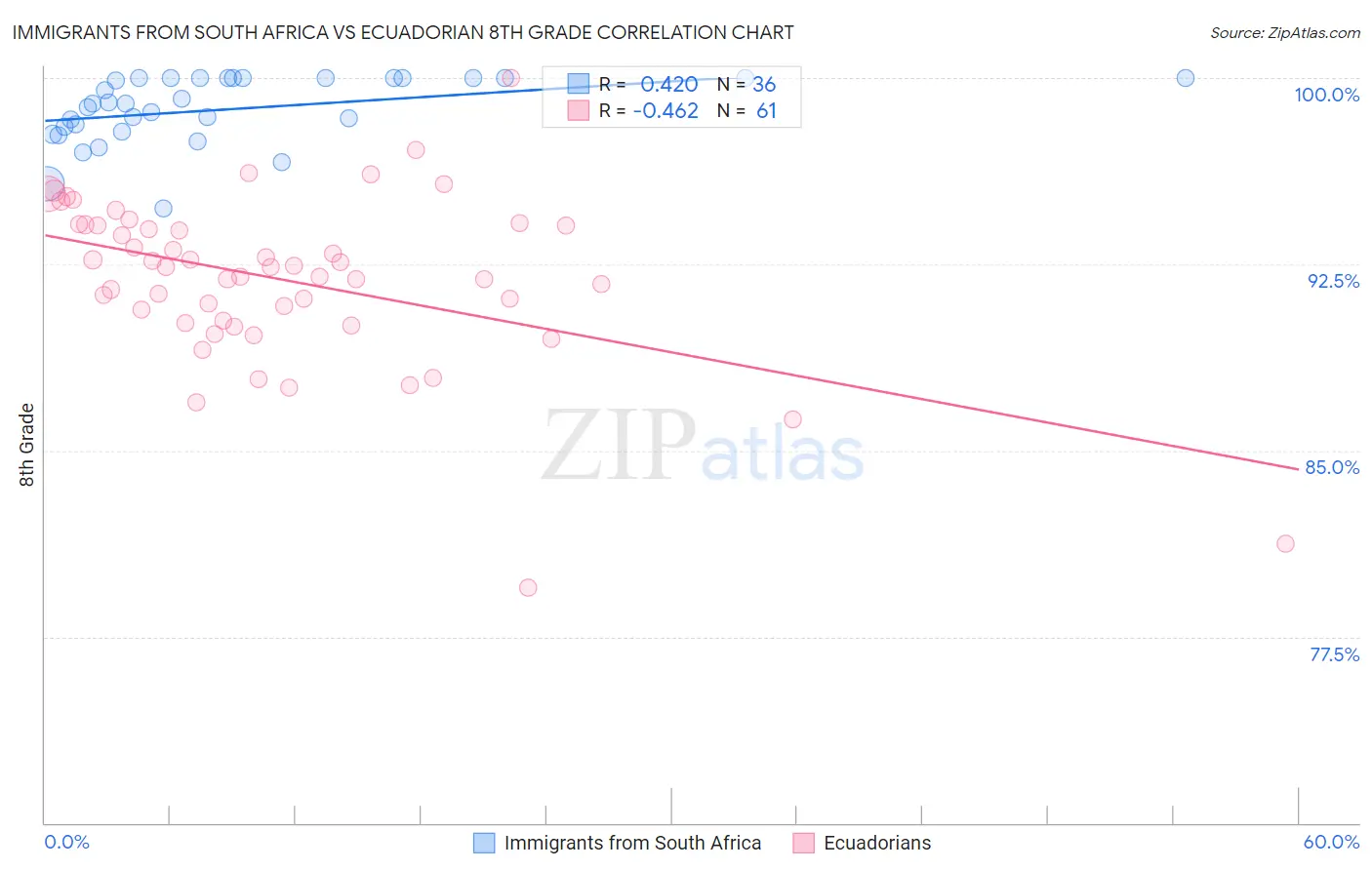 Immigrants from South Africa vs Ecuadorian 8th Grade