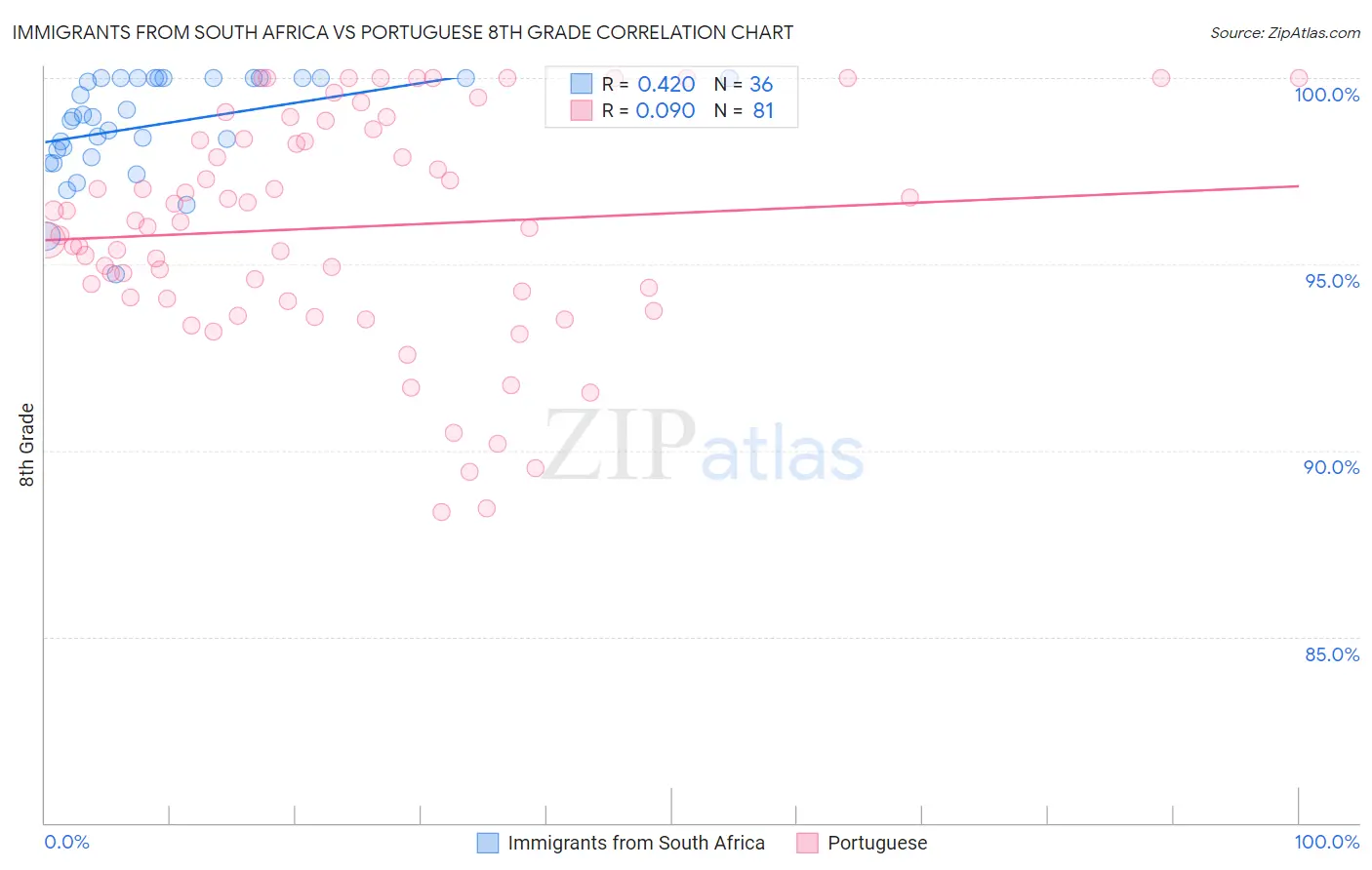 Immigrants from South Africa vs Portuguese 8th Grade