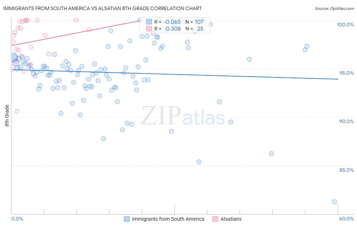 Immigrants from South America vs Alsatian 8th Grade