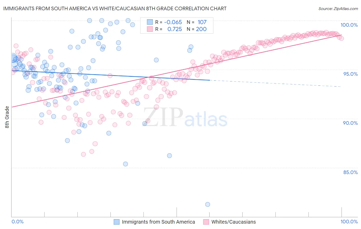Immigrants from South America vs White/Caucasian 8th Grade