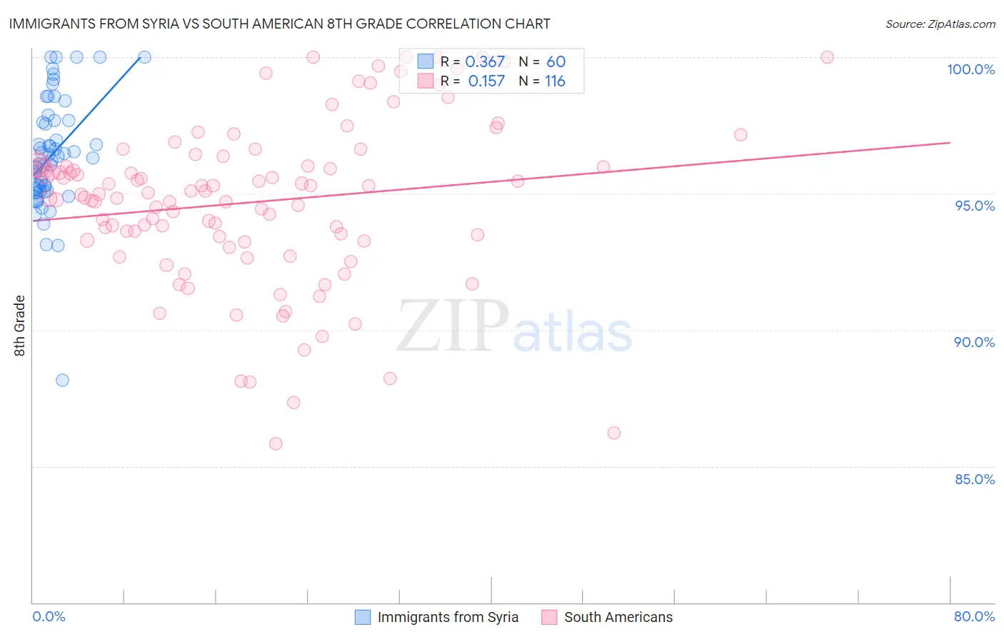 Immigrants from Syria vs South American 8th Grade