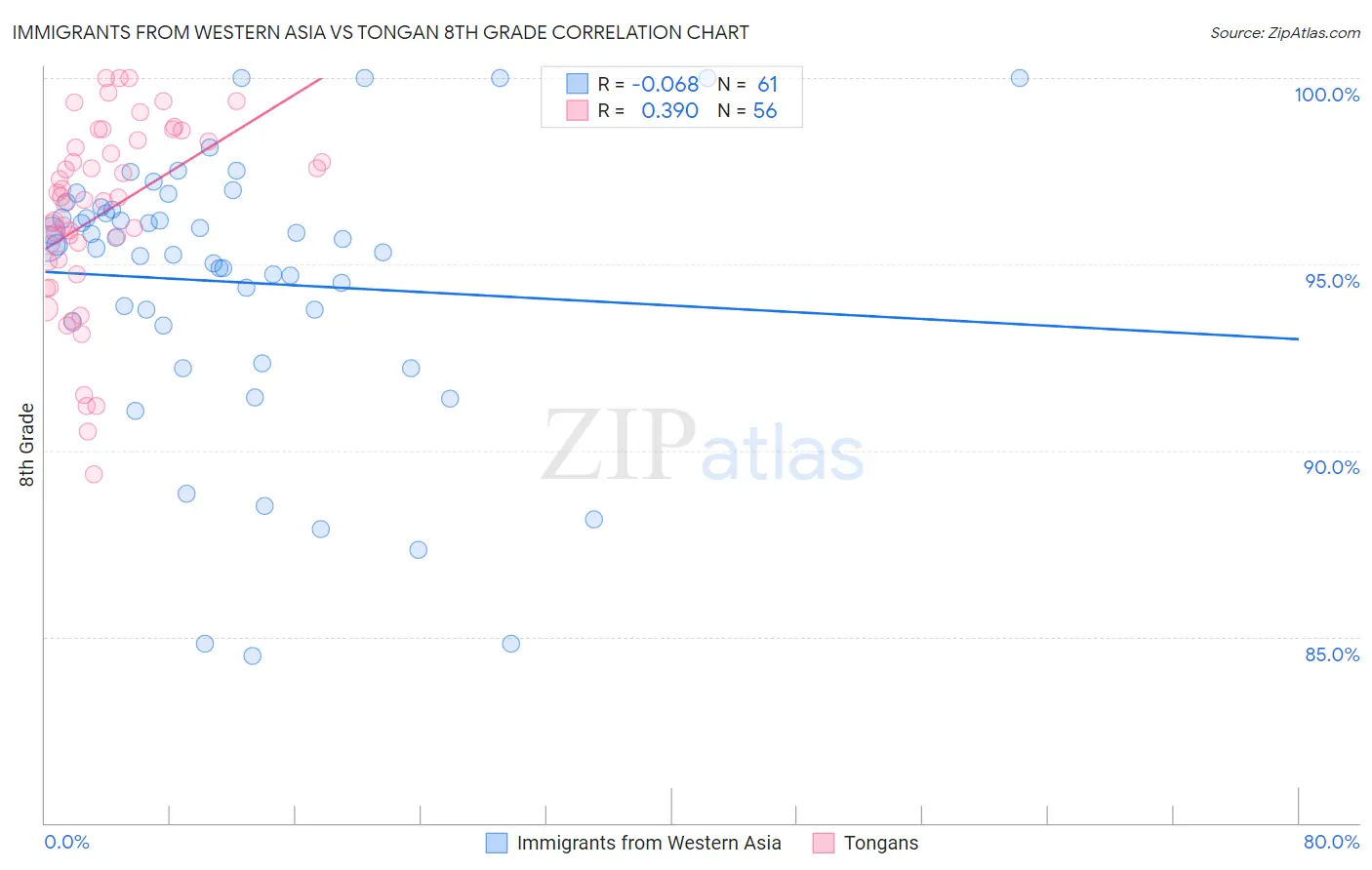 Immigrants from Western Asia vs Tongan 8th Grade