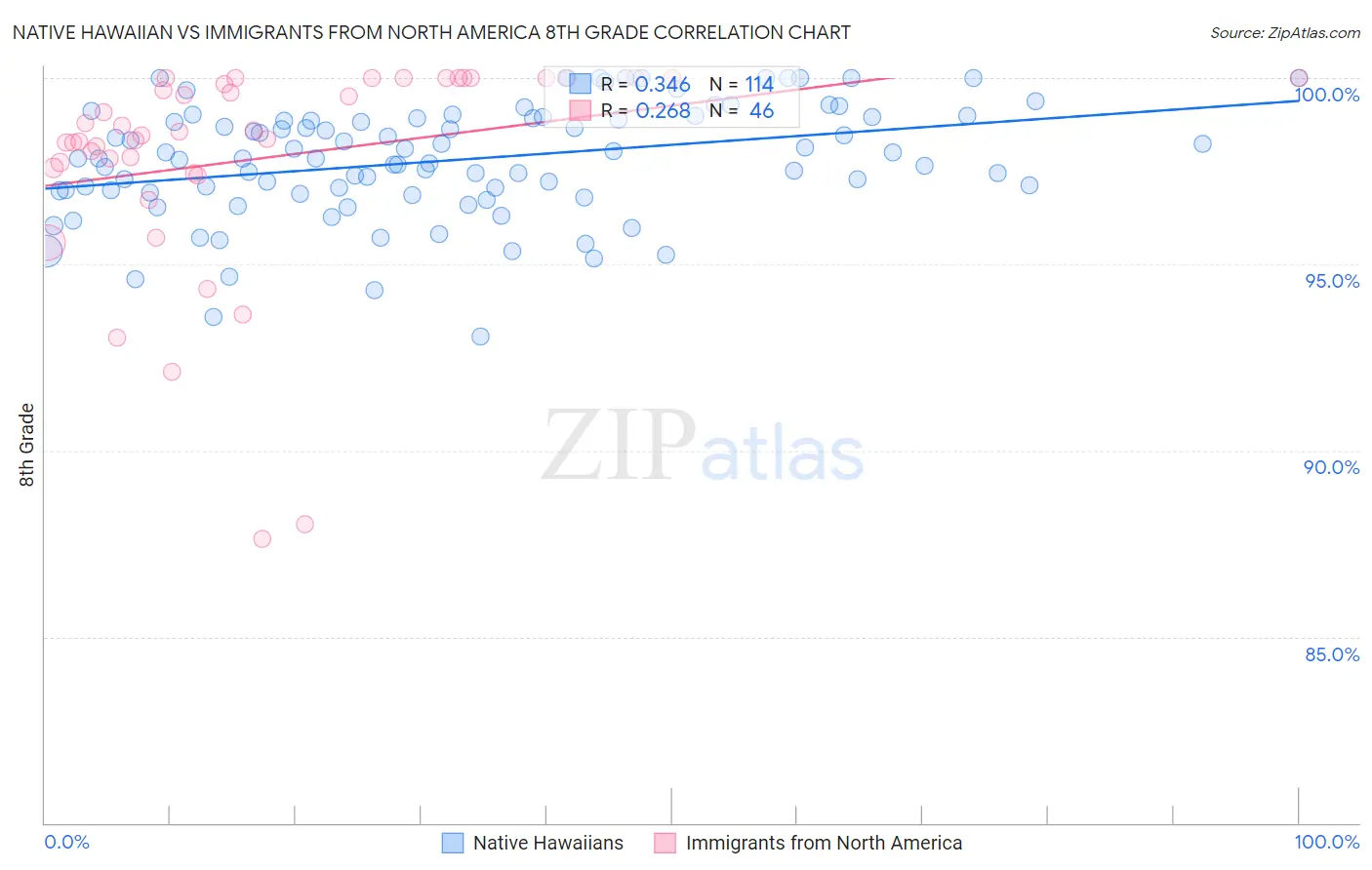 Native Hawaiian vs Immigrants from North America 8th Grade