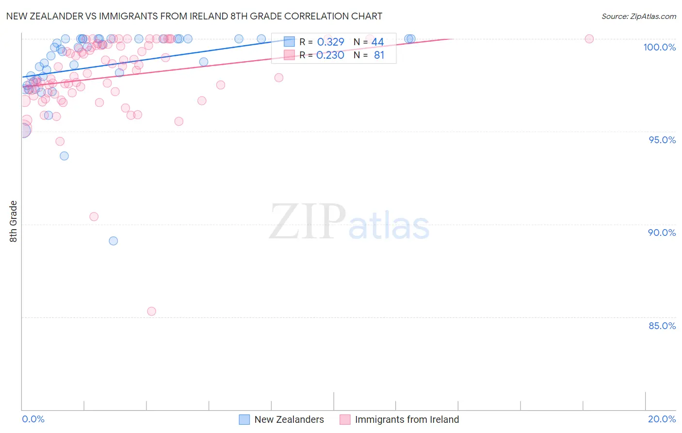 New Zealander vs Immigrants from Ireland 8th Grade
