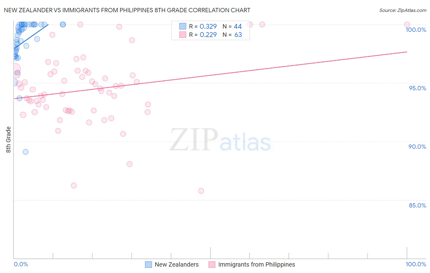 New Zealander vs Immigrants from Philippines 8th Grade