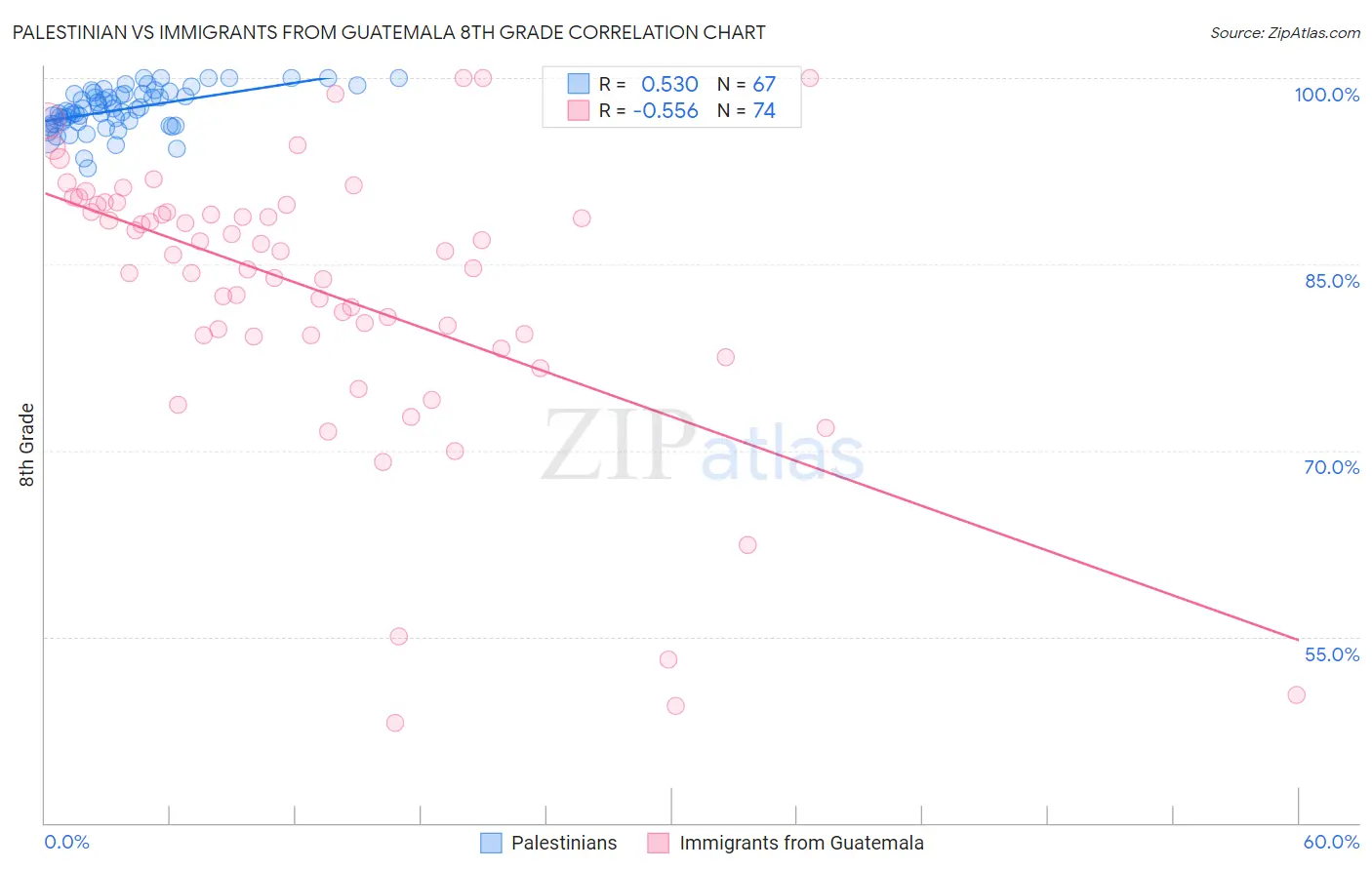 Palestinian vs Immigrants from Guatemala 8th Grade