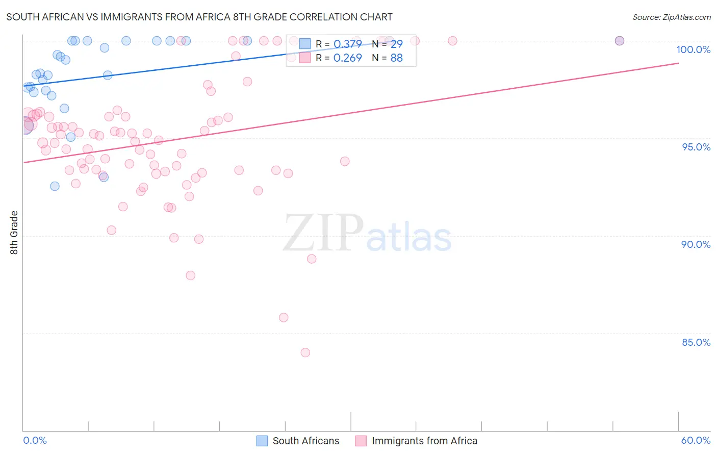 South African vs Immigrants from Africa 8th Grade
