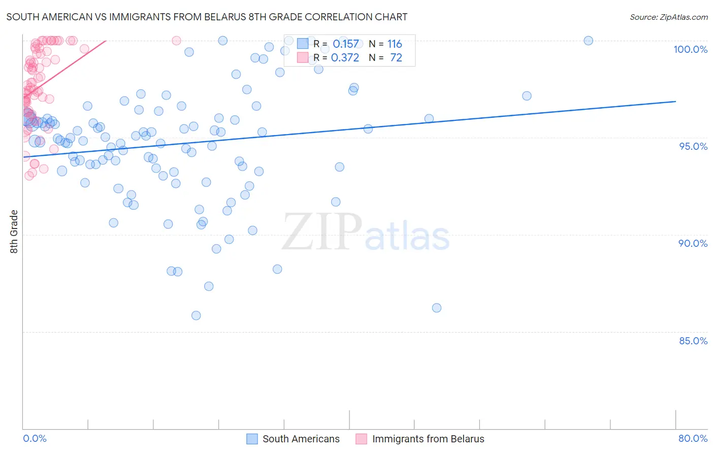 South American vs Immigrants from Belarus 8th Grade