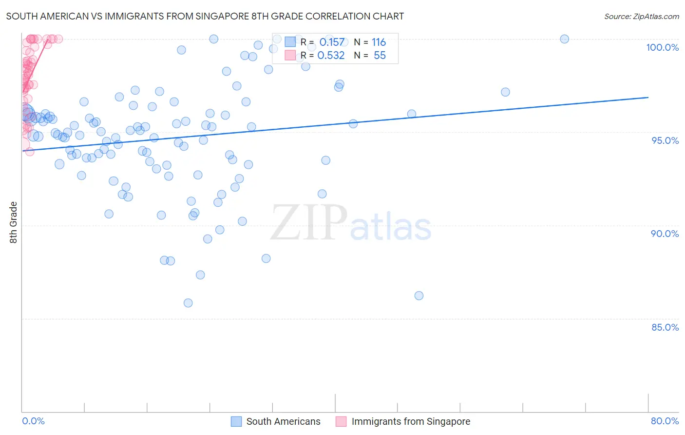 South American vs Immigrants from Singapore 8th Grade