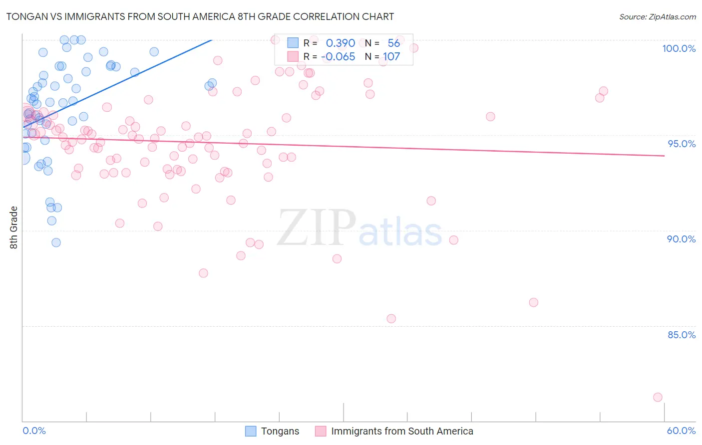 Tongan vs Immigrants from South America 8th Grade