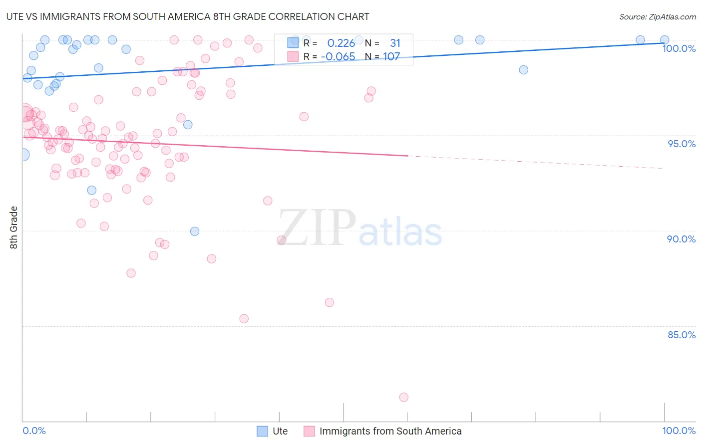 Ute vs Immigrants from South America 8th Grade