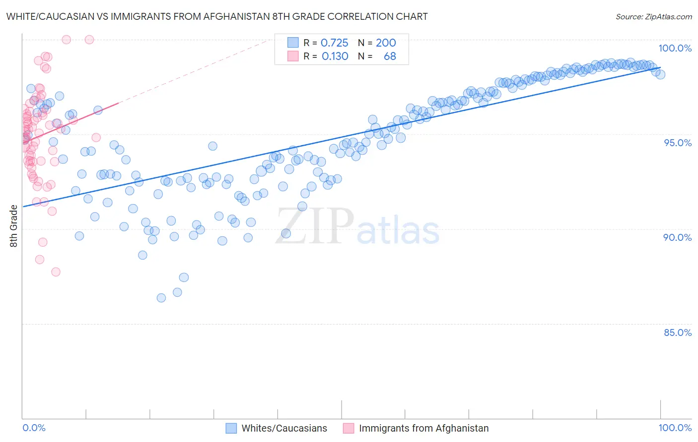 White/Caucasian vs Immigrants from Afghanistan 8th Grade