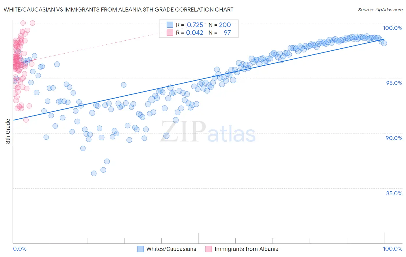 White/Caucasian vs Immigrants from Albania 8th Grade
