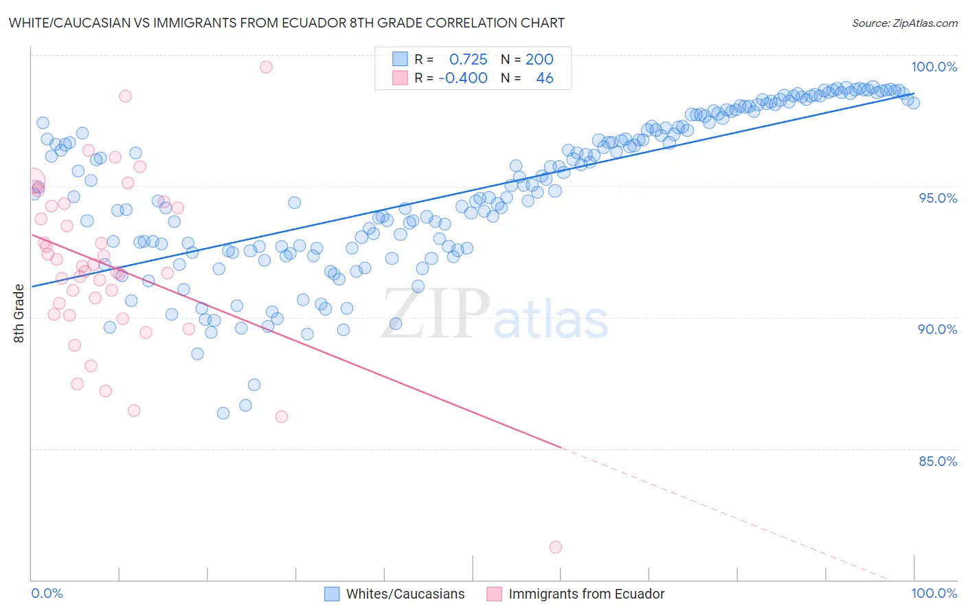 White/Caucasian vs Immigrants from Ecuador 8th Grade