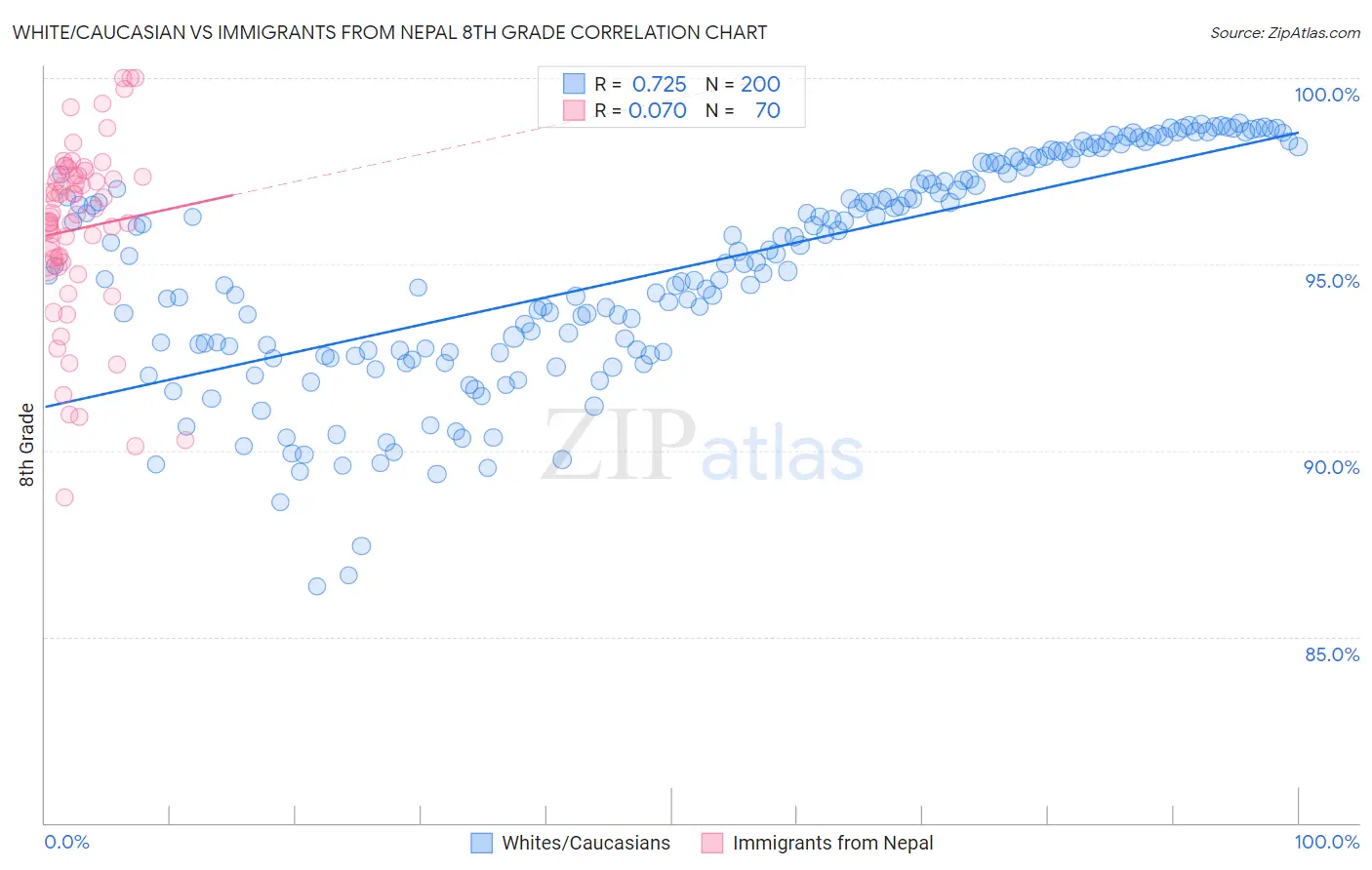 White/Caucasian vs Immigrants from Nepal 8th Grade