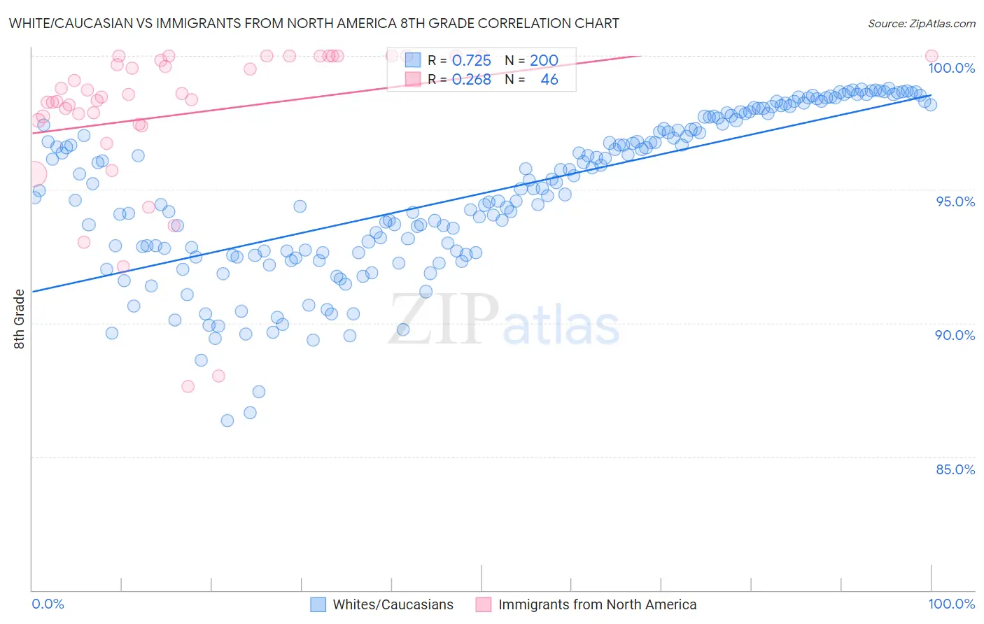 White/Caucasian vs Immigrants from North America 8th Grade