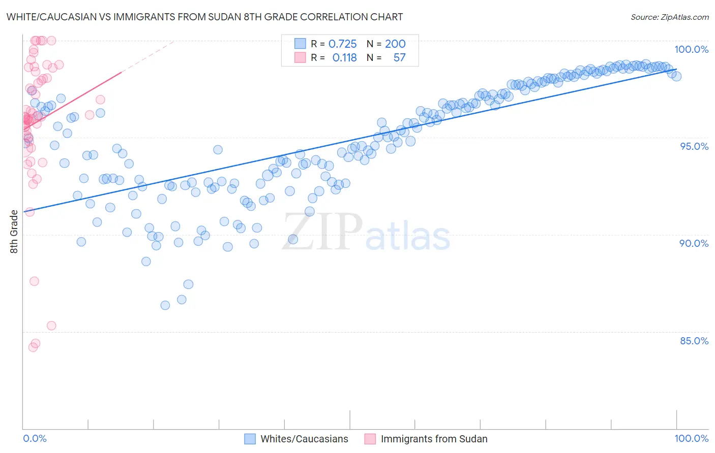 White/Caucasian vs Immigrants from Sudan 8th Grade