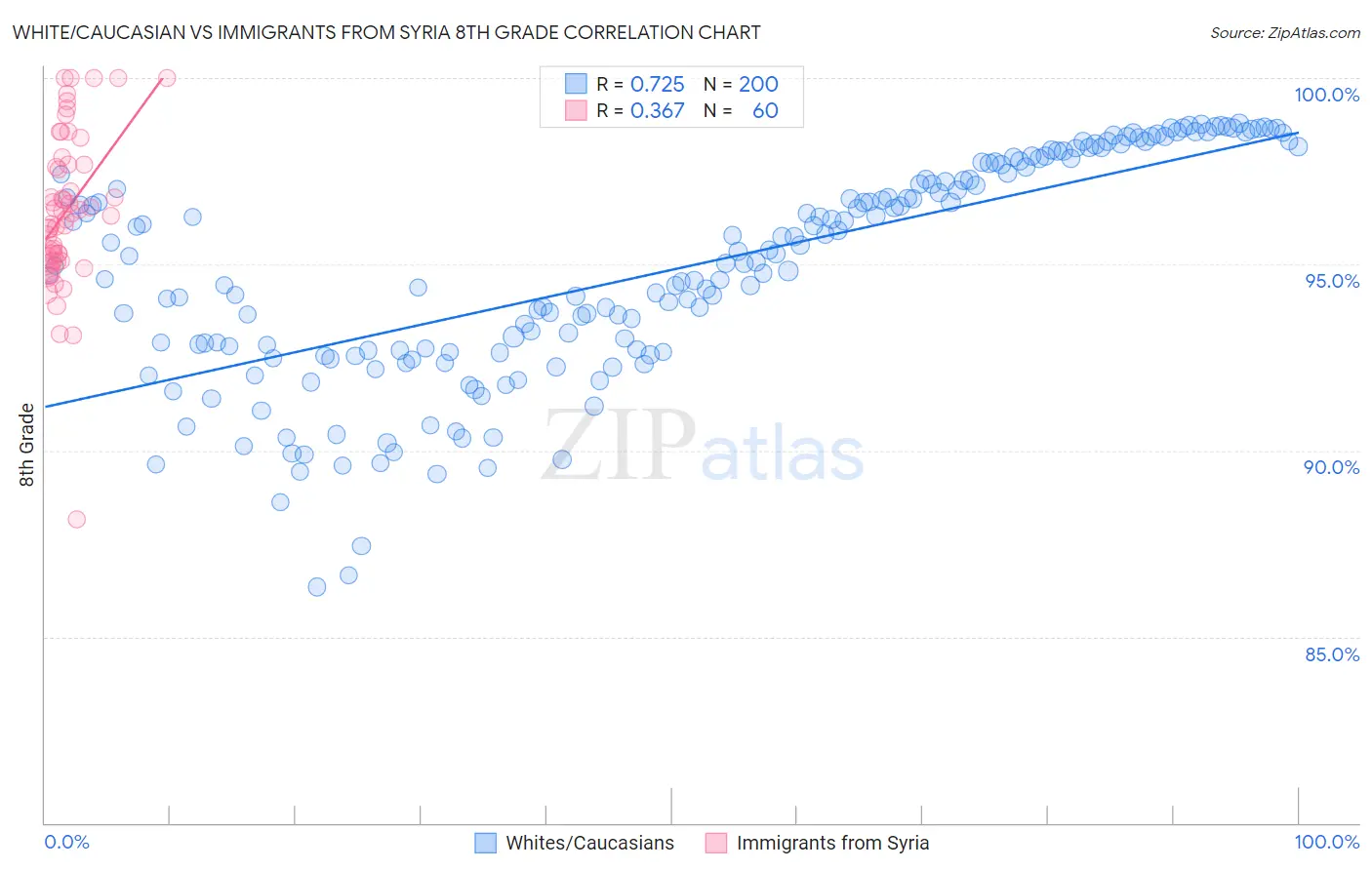 White/Caucasian vs Immigrants from Syria 8th Grade