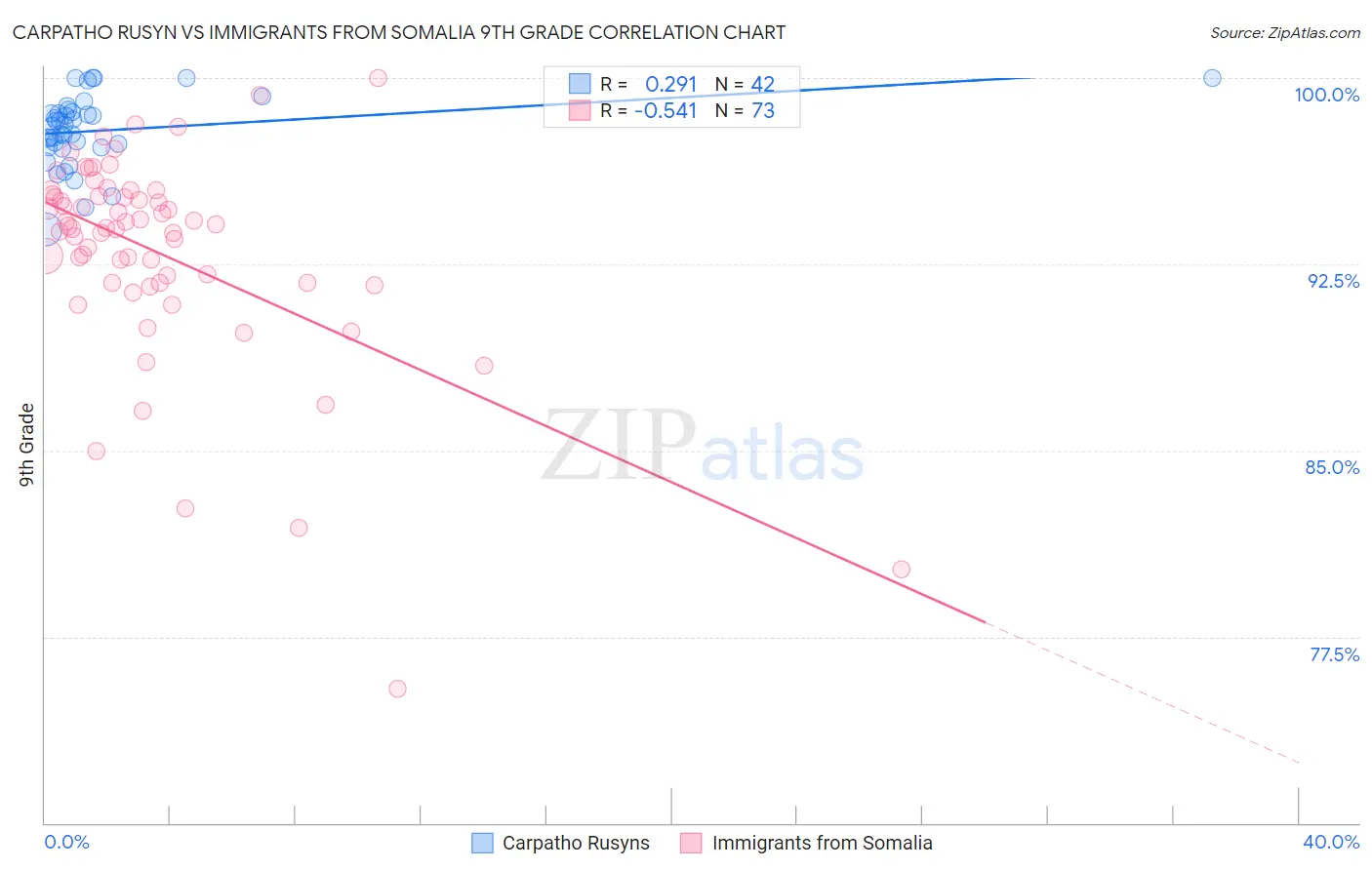 Carpatho Rusyn vs Immigrants from Somalia 9th Grade