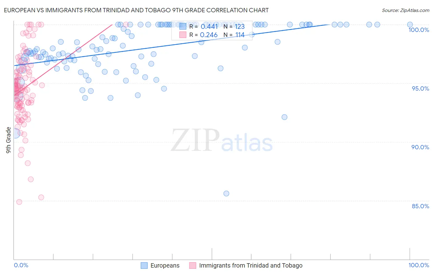 European vs Immigrants from Trinidad and Tobago 9th Grade