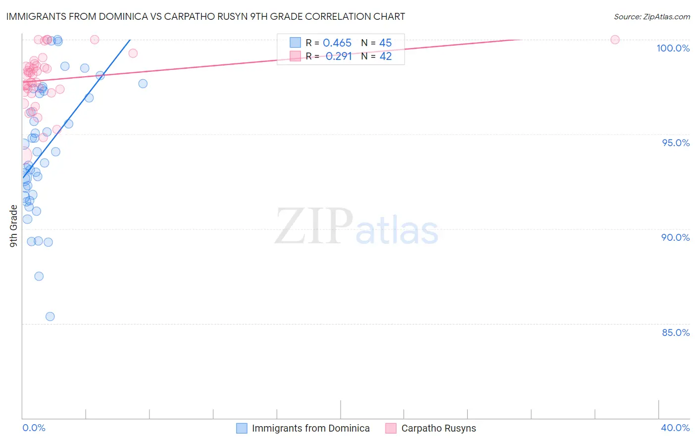 Immigrants from Dominica vs Carpatho Rusyn 9th Grade