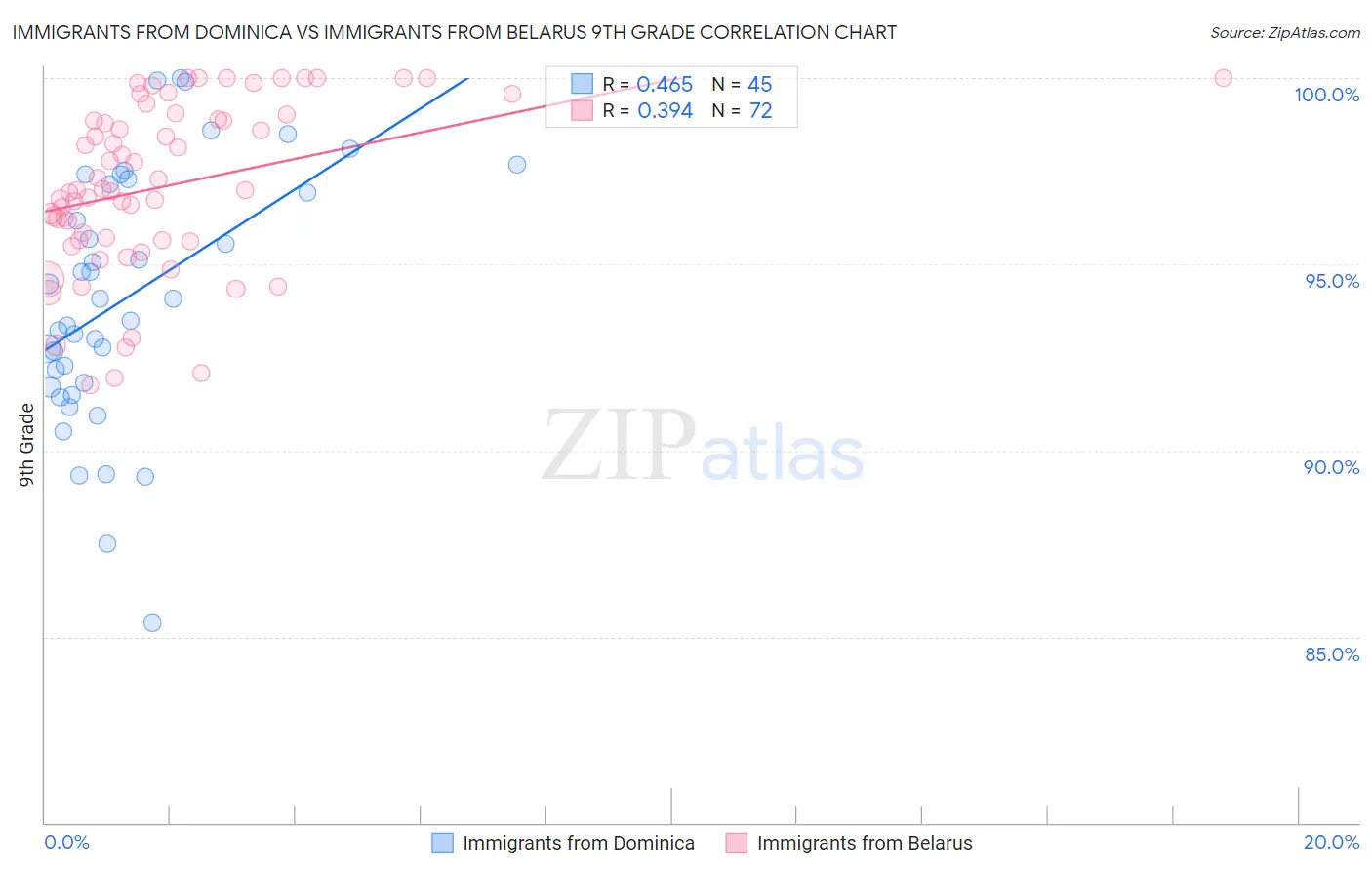 Immigrants from Dominica vs Immigrants from Belarus 9th Grade