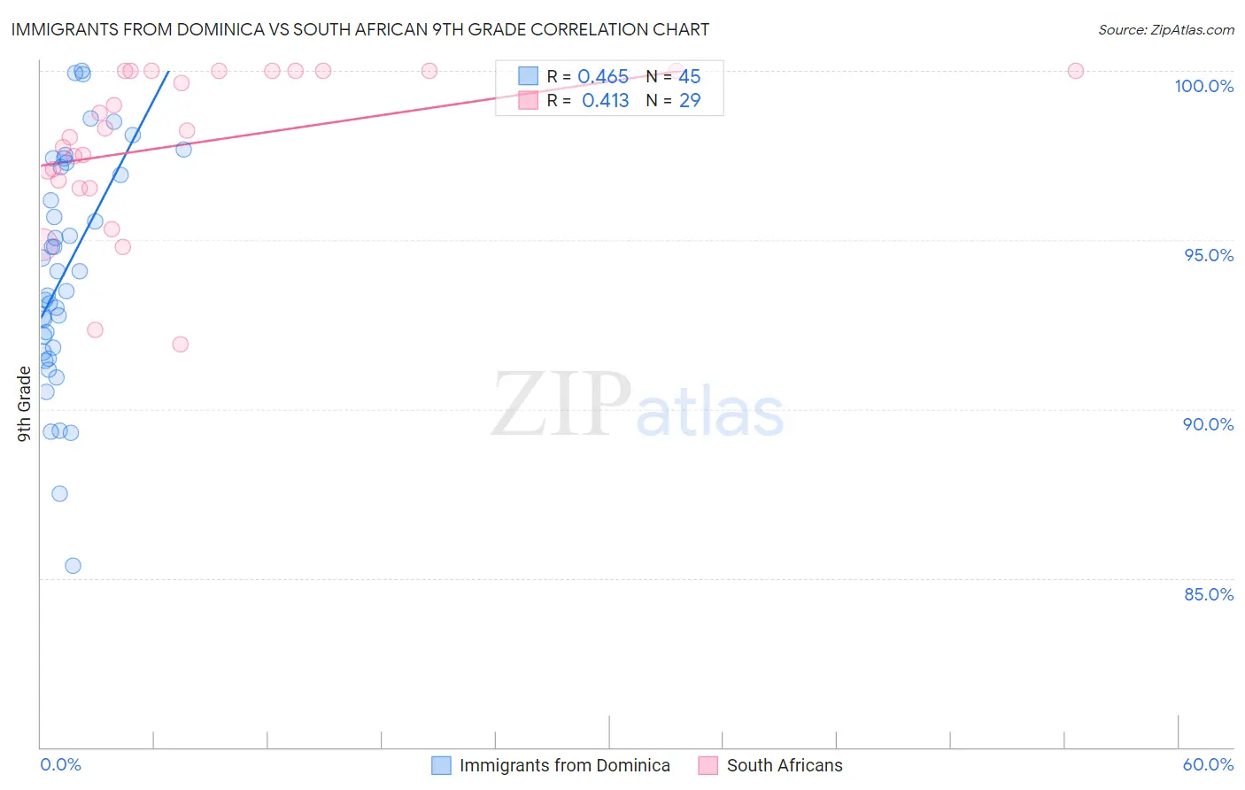 Immigrants from Dominica vs South African 9th Grade