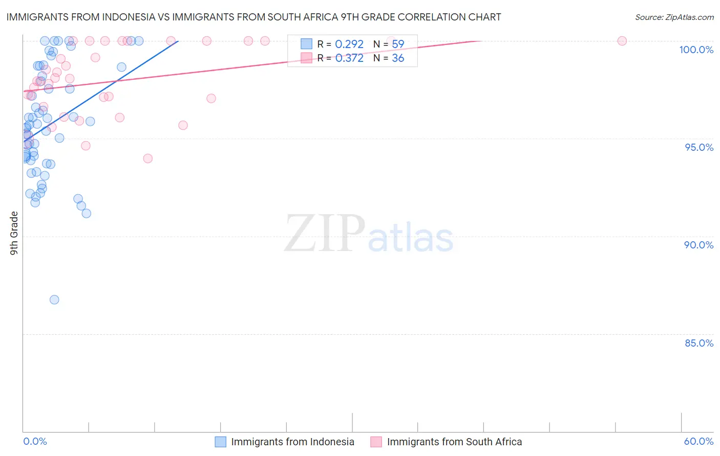 Immigrants from Indonesia vs Immigrants from South Africa 9th Grade