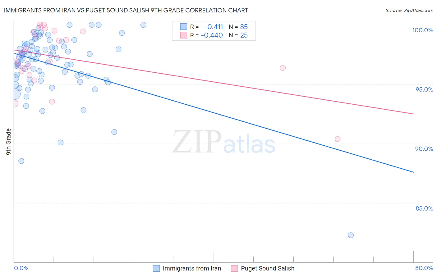 Immigrants from Iran vs Puget Sound Salish 9th Grade
