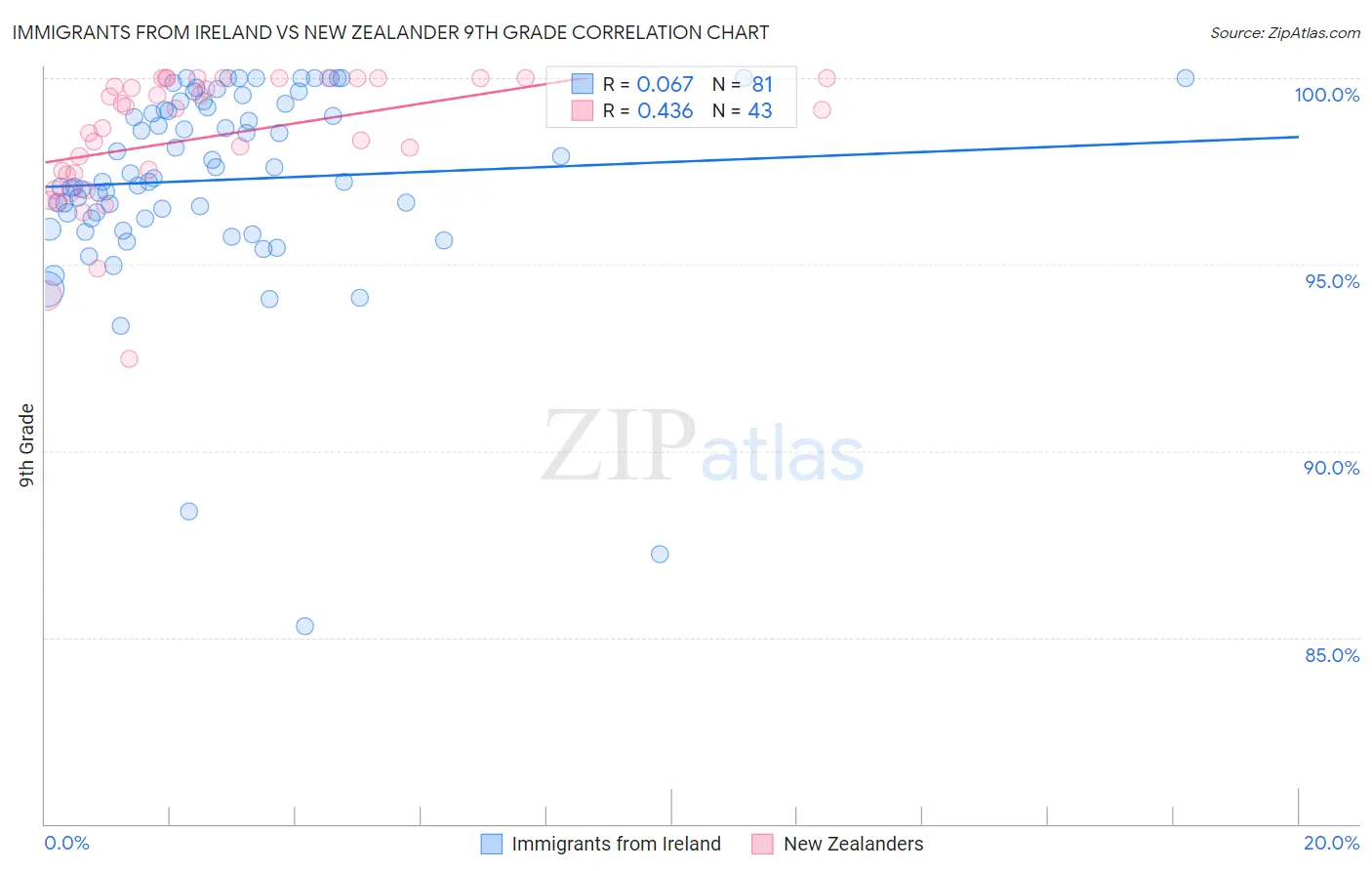 Immigrants from Ireland vs New Zealander 9th Grade