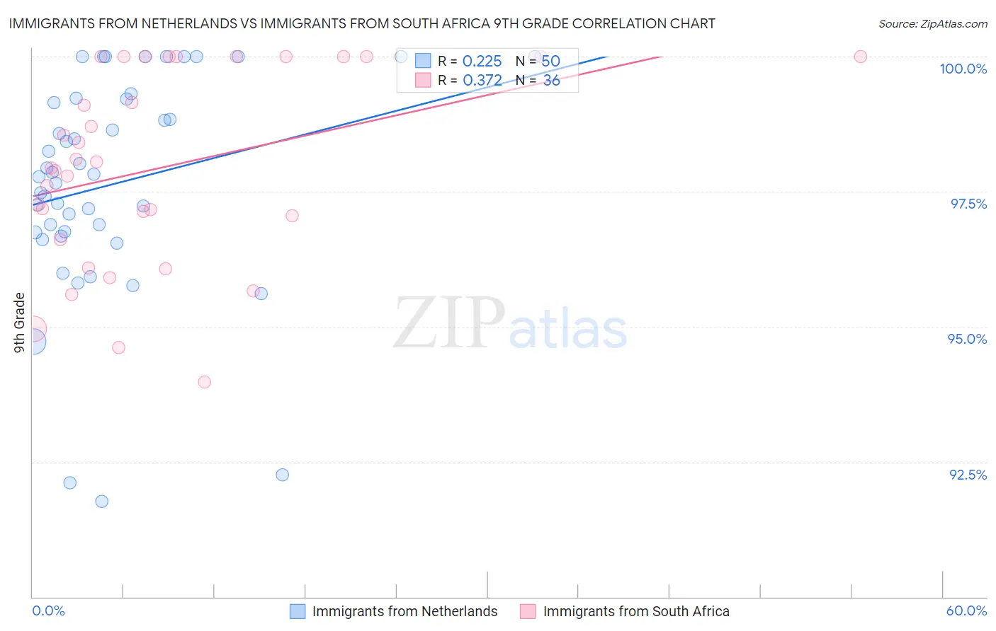 Immigrants from Netherlands vs Immigrants from South Africa 9th Grade