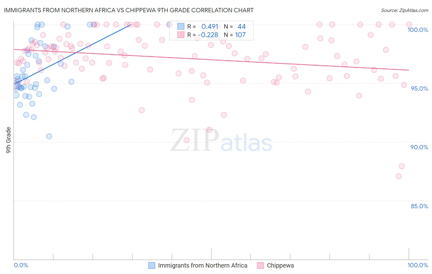 Immigrants from Northern Africa vs Chippewa 9th Grade