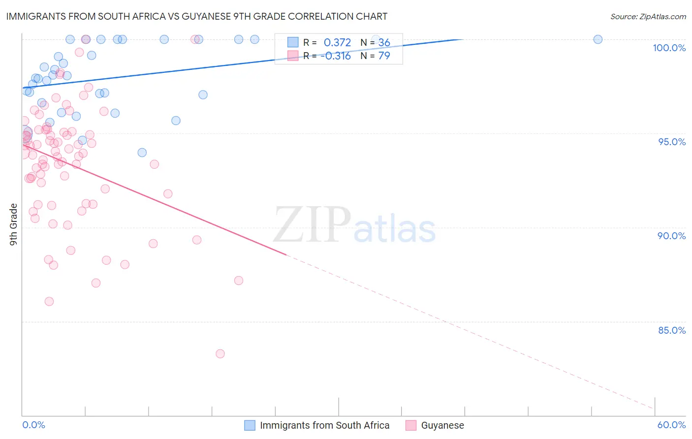 Immigrants from South Africa vs Guyanese 9th Grade