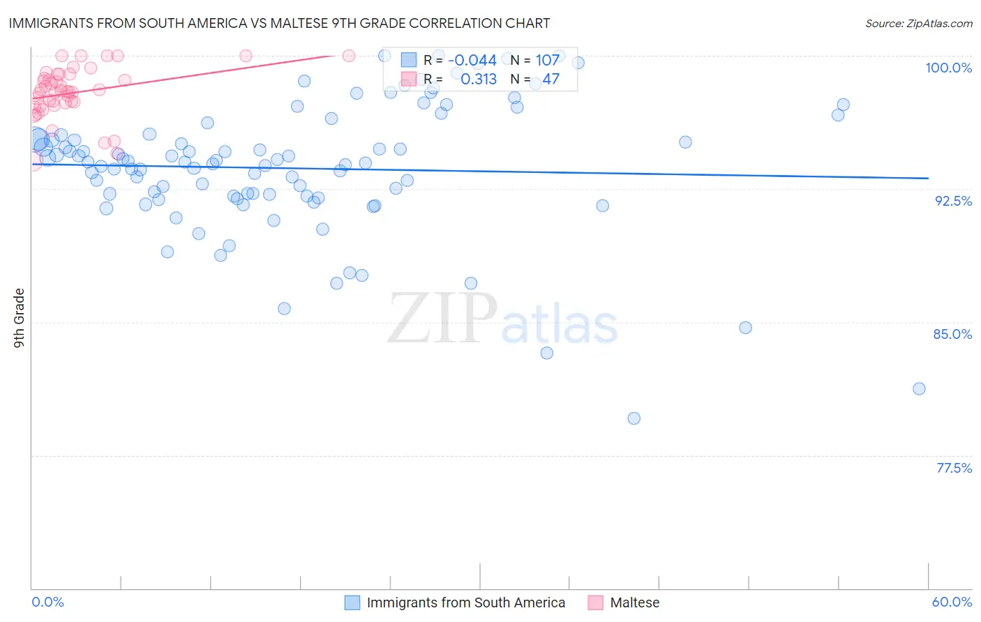 Immigrants from South America vs Maltese 9th Grade
