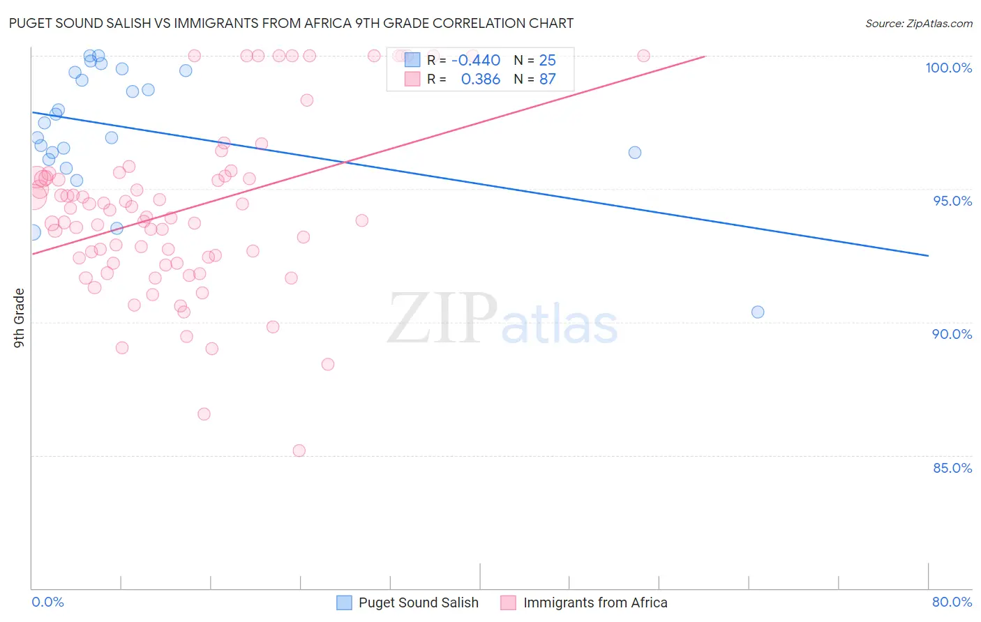 Puget Sound Salish vs Immigrants from Africa 9th Grade