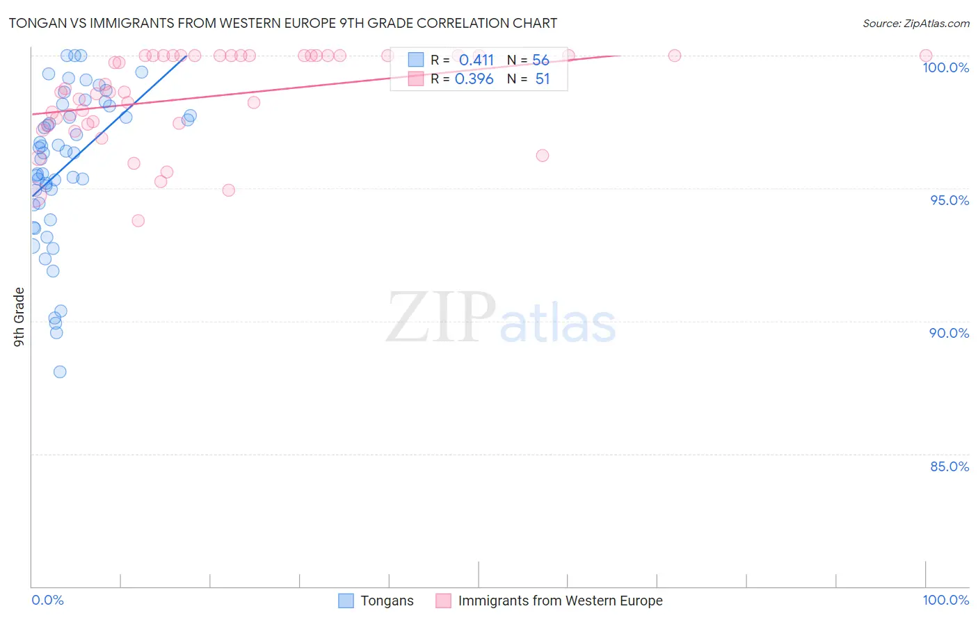 Tongan vs Immigrants from Western Europe 9th Grade