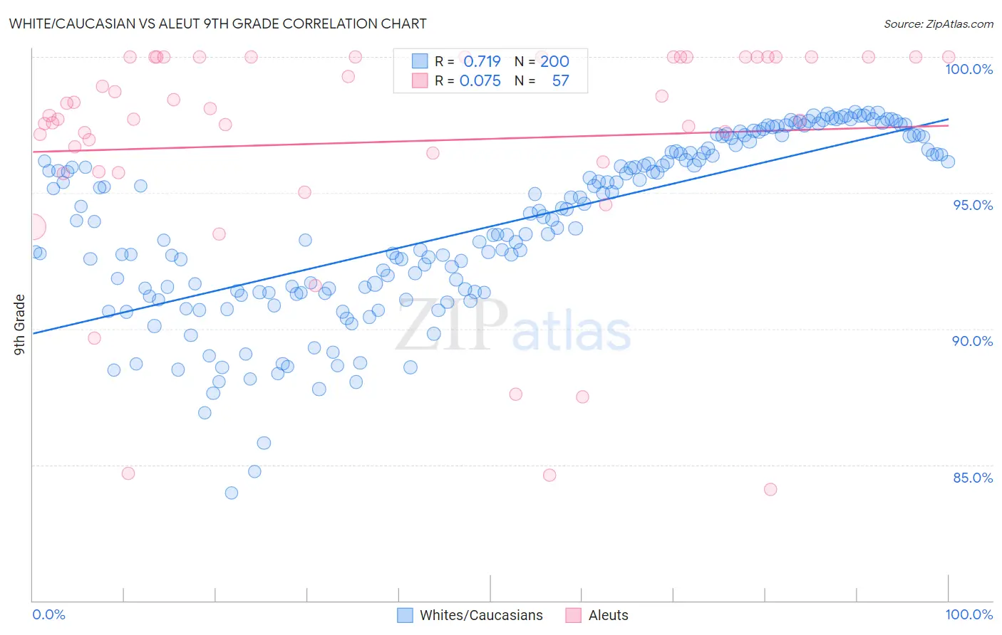White/Caucasian vs Aleut 9th Grade