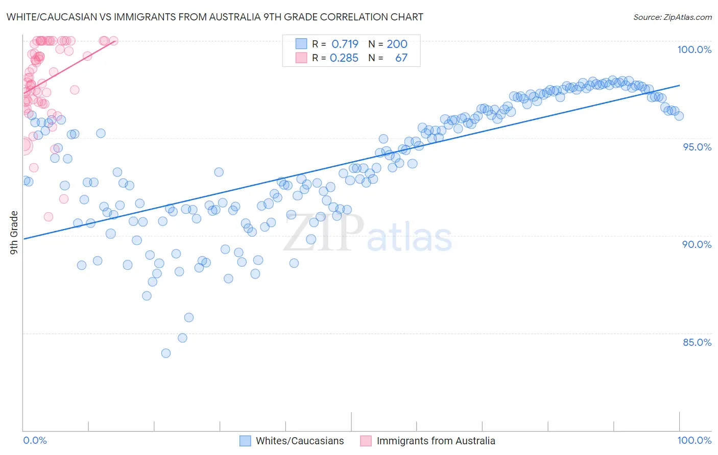 White/Caucasian vs Immigrants from Australia 9th Grade