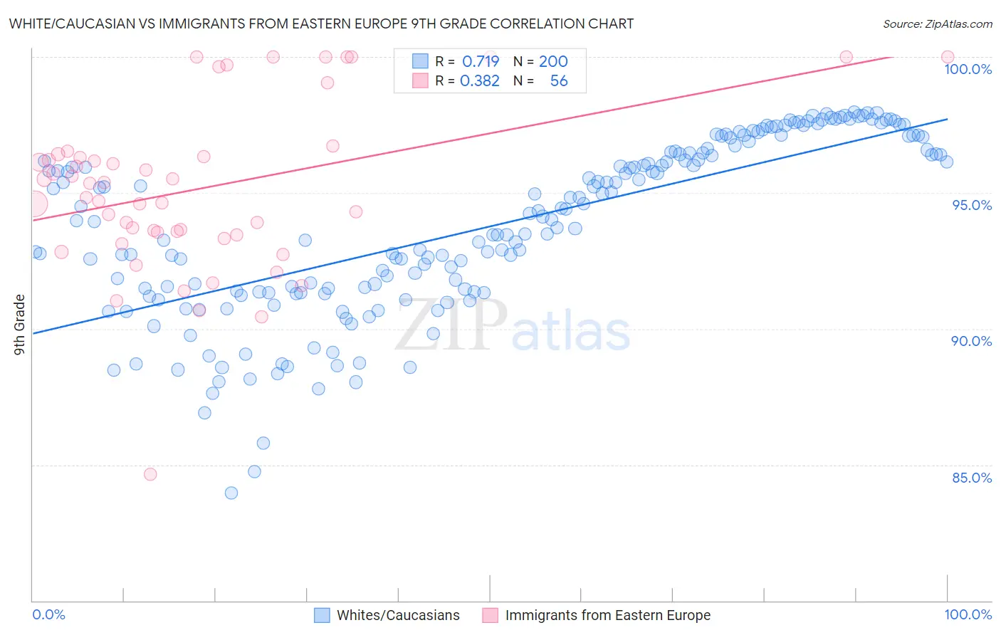 White/Caucasian vs Immigrants from Eastern Europe 9th Grade