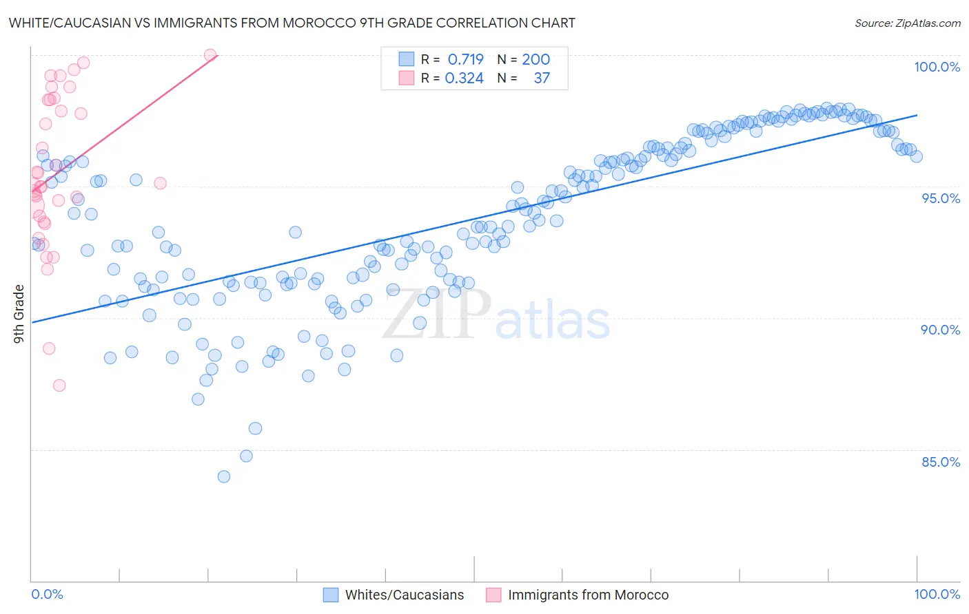 White/Caucasian vs Immigrants from Morocco 9th Grade