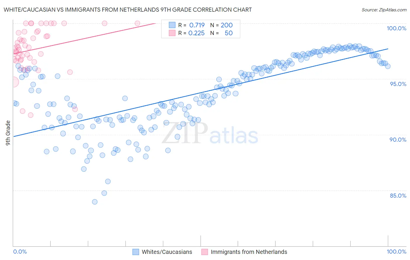 White/Caucasian vs Immigrants from Netherlands 9th Grade